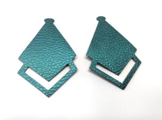 P395 - 10 pcs. Metallic Teal Faux Leather Textured Dangle Charms Pendants - Diamond Teardrop - 58mm (2.3") -Great for Light Earrings or Dangles!