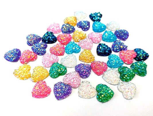 CA760 - 10 pcs Druzy Resin Embellishment Cabochons Multicolor Assortment - 12mm - Heart