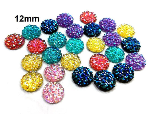 CA1024 - 10 pcs Druzy Resin Embellishment Cabochons - 12mm (1/2 in) - Shimmer Style - Assortment - Multicolor