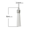 P573 - 10 pcs. White Faux Suede Tassel Dangle Charms Pendants - Silver Tone - 6cm (2 3/8") x 1.2cm (1/2") - Great for Light Earrings &amp; Dangles