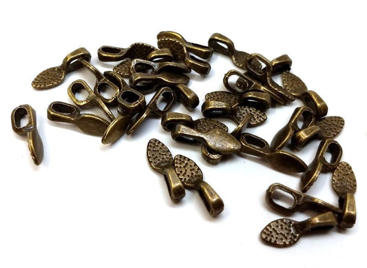 P2228A - 30 pcs. Antique Bronze Small Spoon Tag Glue On Bails - 16mm x 5.5mm - Hole Size: 2.5mm x 4.5mm