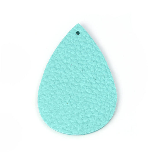 P642 - 10 pcs. Blue Mint Faux Leather Dangle Charms Pendants - Teardrop - 56mm (2.2") - Great for Light Earrings or Dangles! Double-Sided