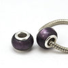 BD636 - 10 pcs. Silver Plated Purple Foil Rondelle Shape Lampwork Bead - Fits European Cords and Paracord - Large Hole: 5mm
