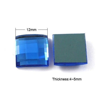 CA094 - 10 pcs Electroplated Glass Faceted Embellishment Cabochons Blue - 12mm - Square