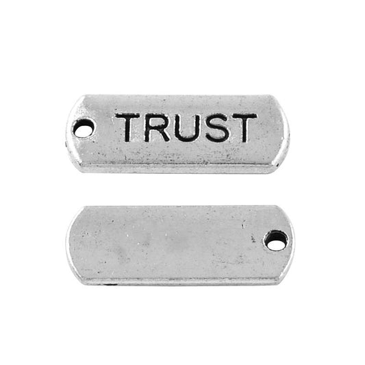 P678 - 30 pcs. Antique Silver "Trust" Rectangle Charms Pendants - 21mm X 8mm