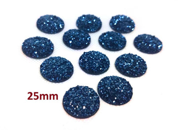 CA637 - 10 pcs Druzy Resin Embellishment Cabochons Dark Blue - 25mm (1 inch) - Dome Style