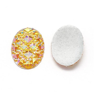 CA128 - 10 pcs Drusy Druzy Resin Embellishment Oval Cabochons - Yellow Multicolor - 18x13mm - 18mm x 13mm - 13x18mm - Shimmer Style
