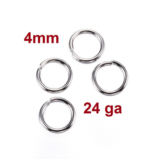 J043 - 1000 pcs 304 Stainless Steel Open Jump Rings 4mm - 24 Gauge (0.6mm Thick) - Silver Tone - High Quality! Hypoallergenic! Tarnish Resistant!