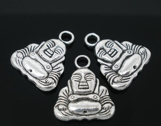 P356A - 50 pcs. Antique Silver Buddha Sitting Charms Pendants - 17mm x 20mm