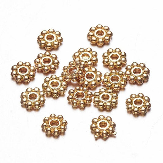 BD778 - 100 pcs Gold Plated Snowflake Daisy Spacer Beads- 5mm x 1.5mm - Hole Size: 1mm