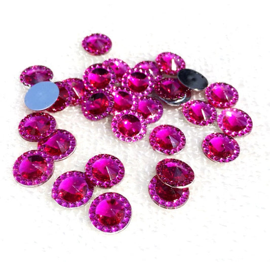 CA954 - 10 pcs Resin Round Embellishment Circle Cabochons - Pointed Front - Pink - 12mm - Faceted