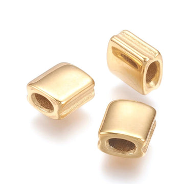 BD595 - 5 pcs 304 Stainless Steel Golden Square Spacer Beads- 8mm x 7mm - Hole Size: 2mm x 3.5mm - Tarnish Resistant!