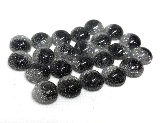 CA688 - 10 pcs Druzy Resin Embellishment Cabochons - 12mm - Glitter Style - Black and Silver - Bi-Color