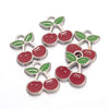 P1008 - 10 pcs. Cherry Fruit Silver Tone Enamel Charms Pendants - 22mm X 17mm