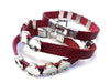 B081 - 2 pcs. Red Faux Leather Bracelets with 12mm Glue Pad Bezel Trays and Extender Chains - Adjustable from 7" to 9" - 4 Settings
