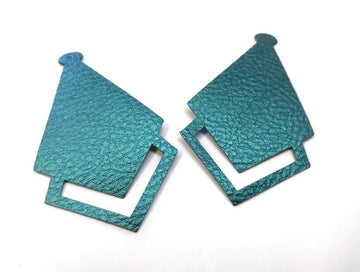 P395 - 10 pcs. Metallic Teal Faux Leather Textured Dangle Charms Pendants - Diamond Teardrop - 58mm (2.3") -Great for Light Earrings or Dangles!