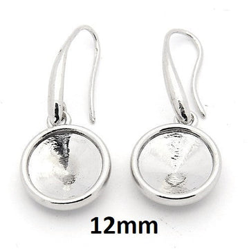 E713 - 10 pcs. Antique Silver Tone Earring Dangle Hooks Settings Bezels Cabochons - 12mm Glue Pad Setting - Cone Pointed Back Design