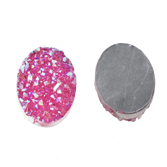 CA393 - 10 pcs Druzy Resin Embellishment Oval Cabochons Hot Pink Fuchsia - 18x13mm - 18mm x 13mm