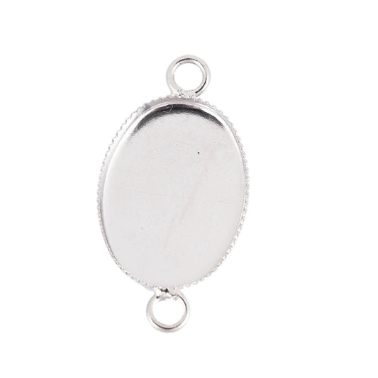 P574 - 10 pcs. Silver Tone Oval Bezel Cabochon Cameo Connector Tags Trays - 18mm x 13mm Glue Pad - 18x13mm