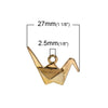 P993 - 10 pcs. Gold Plated 3D Origami Crane Charms Pendants - 27mm x 20mm - Double Sided!