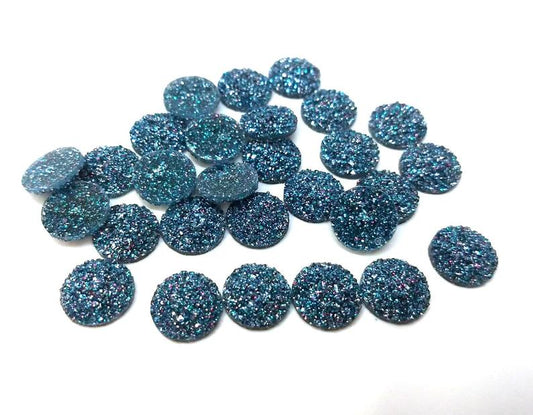 CA611 - 10 pcs Druzy Resin Embellishment Cabochons Blue Peacock Multicolor - 12mm - Dome Circle