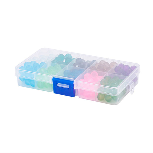 BD721 - 100 Beads - 10mm Assortment Box of Glass Frosted Round Beads - Hole Size: 1.3mm - 10 Colors! Set 3