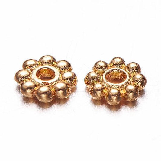 BD778 - 100 pcs Gold Plated Snowflake Daisy Spacer Beads- 5mm x 1.5mm - Hole Size: 1mm