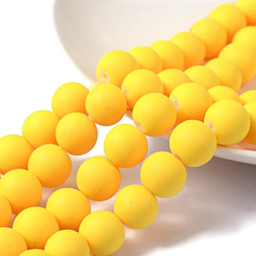BD193 - 40 Beads - 10mm Yellow Rubberized Glass Round Beads - 15.7" strand - Approx 40 beads per strand - Hole Size: 1.3mm