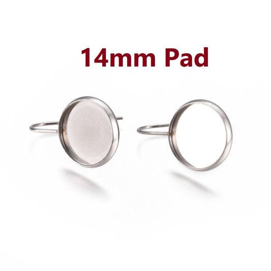 E741 - 10 pcs. 304 Stainless Steel Earring Hooks Settings Bezels Cabochons - 14mm Glue Pad Setting