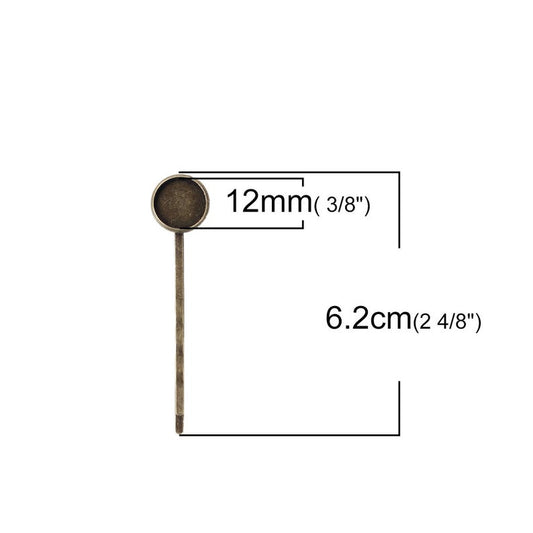 H073 -  10 pcs. - Antique Bronze Hair Bobby Pins Cabochons Bezels - 62mm x 14mm - 12mm Glue Pad