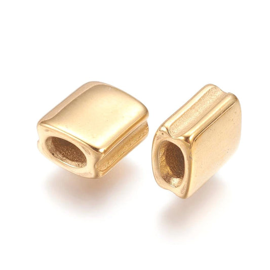 BD595 - 5 pcs 304 Stainless Steel Golden Square Spacer Beads- 8mm x 7mm - Hole Size: 2mm x 3.5mm - Tarnish Resistant!