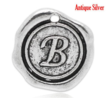 P094 - 5pcs. Antique Silver LARGE Letter "B" Alphabet Letter - 18mm x18mm - Wax Design