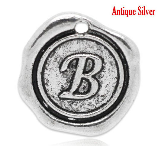 P094 - 5pcs. Antique Silver LARGE Letter "B" Alphabet Letter - 18mm x18mm - Wax Design