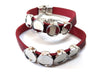 B081 - 2 pcs. Red Faux Leather Bracelets with 12mm Glue Pad Bezel Trays and Extender Chains - Adjustable from 7" to 9" - 4 Settings
