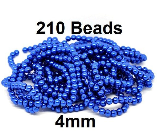 BD103 - 4mm Bright Blue Glass Pearl Imitation Round Beads - 32 inch strand