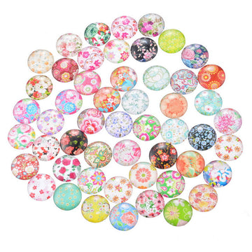 10 pcs Circle Flowers Glass Round Dome Seals Tiles Cabochons - 12mm (1/2 in) - Assortment of Designs - Flower Pattern A