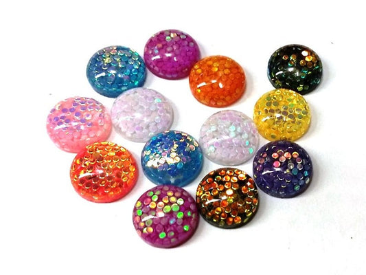 RC0029 - 10 pcs Druzy Resin Embellishment Cabochons - 12mm - Glitter Style - Assortment - Multicolor III