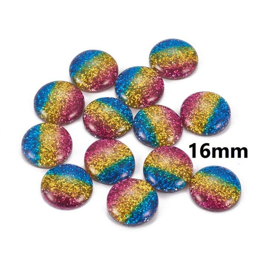 CA911 - 10 pcs Druzy Resin Embellishment Cabochons - 16mm - Glitter Style - Stripes - Blue, Yellow and Pink - 4.3mm Thick