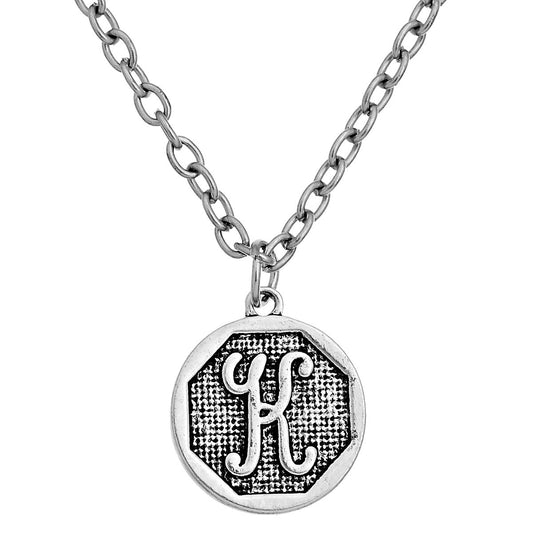 P116 - 4 pcs. Antique Silver LARGE Letter "K" Alphabet Letter Charm Pendant - 23mm x 20mm - Stamped Design