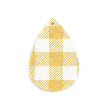 P1088 - 10 pcs Yellow and White Faux Leather Dangle Pendants - Teardrop - Gingham Pattern - 56mm (2.2") -Great for Earrings or Dangles! Double-Sided