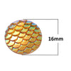 CA444 - 10 pcs Mermaid Fish Scales Resin Carved Embellishment Cabochons Orange AB - 16mm (5/8 in)