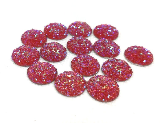 CA679 - 10 pcs Druzy Resin Embellishment Cabochons Pink Fuchsia Multicolor - 14mm - Dome Circle