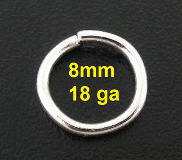 J082 - 400 pcs Silver Plated Open Jump Rings - 8mm - 18 Gauge