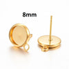 E364 - 10 pcs. 304 Stainless Steel 24K Gold Plated Earring Posts Settings Bezels Cabochons Tacks with Loop- 8mm Glue Pad Setting - with Stoppers!