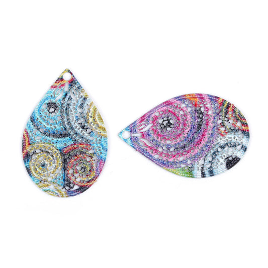 P1169 - 10 pcs Multicolor Teardrop Metal Enamel Dangle Charms Pendants - 26mm x 17mm - 1.1" - Groovy - Great for Earrings, Dangles!