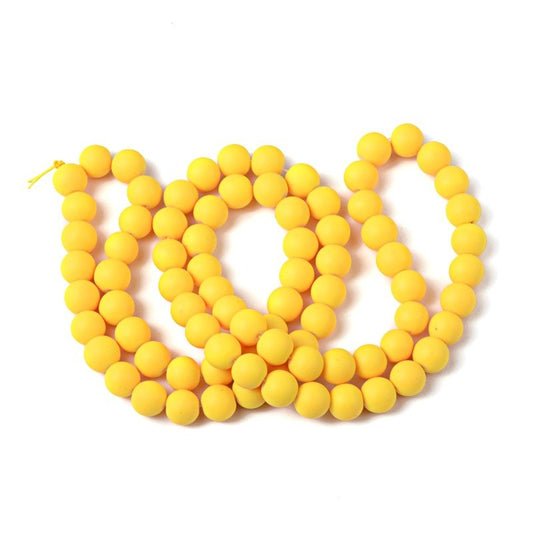 BD193 - 40 Beads - 10mm Yellow Rubberized Glass Round Beads - 15.7" strand - Approx 40 beads per strand - Hole Size: 1.3mm