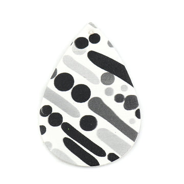 P1043 -10 pcs. White and Black Stripe Dot Faux Leather Dangle Charms Pendants - Teardrop - 56mm (2.2") - Great for Earrings! Double Sided