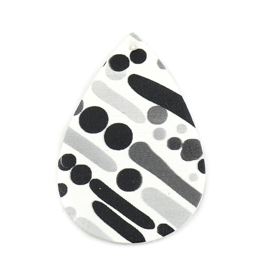 P1043 -10 pcs. White and Black Stripe Dot Faux Leather Dangle Charms Pendants - Teardrop - 56mm (2.2") - Great for Earrings! Double Sided