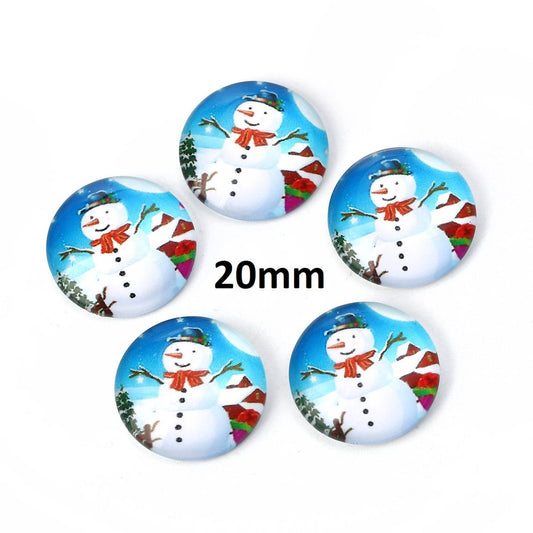 CA1005 - 10 pcs Circle Christmas Glass Round Dome Seals Tiles Cabochons - 20mm (0.79 in) - Snowman