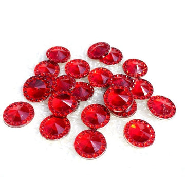 CA955 - 10 pcs Resin Round Embellishment Circle Cabochons - Pointed Front - Red - 12mm - Faceted